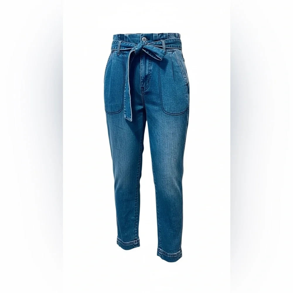 Something Navy June Tie Waist Denim Jeans High Rise Medium Wash Size 0